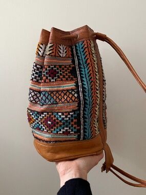 Vintage woven and leather bucket bag